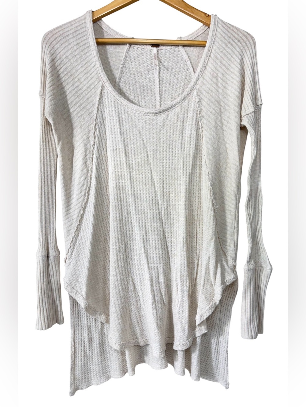 Free People Waffle Texture Long Sleeve Oversized Pullover Top Ivory | Women’s M